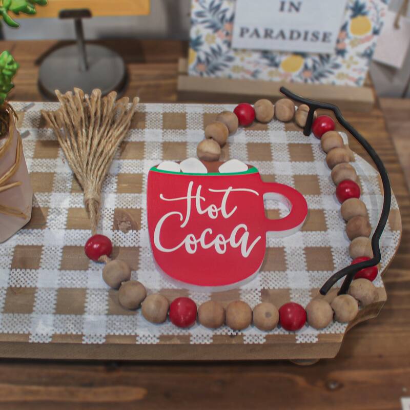 Hot Cocoa Winter Decor Wood Bead Garland with Tassels, Farmhouse Garland