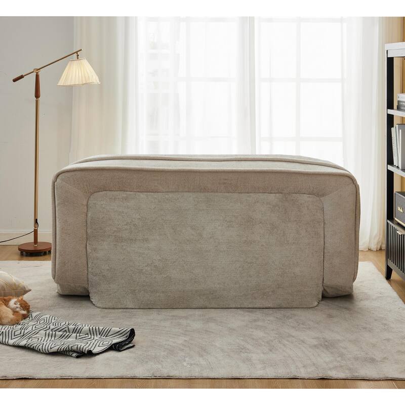Pet Friendly Lazy Loveseat Sofa 2-in-1 Chenille Floor Couch Double Human Sleeper Bed with 5 Adjustable Position, Plump Pillows
