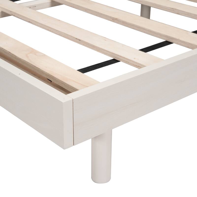 Wooden Full Platform Bed Frame for Kids Teens Adults, Full Size Bedframe with Solid Wood Slats Support, Not Included Headboard