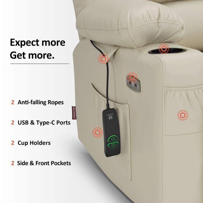 Power Lift Recliner Chair for Elderly, Massage and Heat, Faux Leather & Fabric