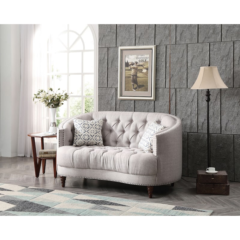 Charleston Tufted Fabric Loveseat - Light Grey