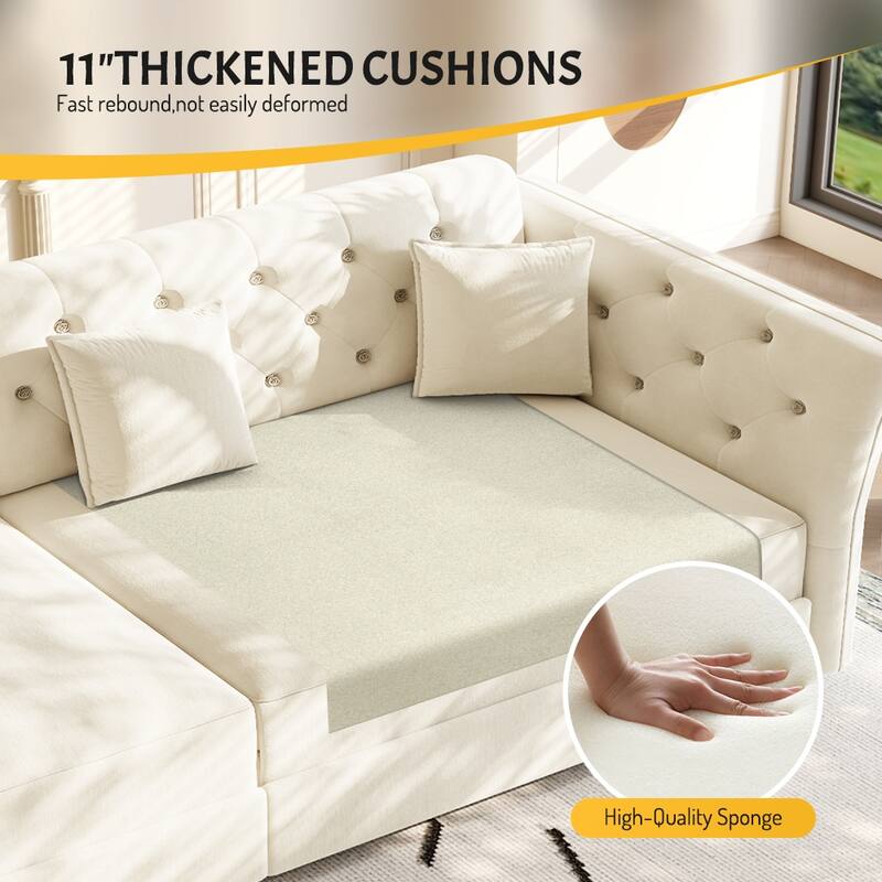 100" Oversize Pull-Out Sofa Bed, Convertible Sleeper Sofa, Velvet Loveseat Sofa, Tufted Sofa, Modern Sofa Couch with Flared Arms