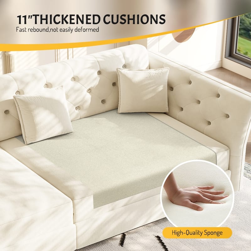 100" Oversize Pull Out Sofa Bed with Tufted Velvet Fabric - Convertible Sleeper Sofa for Living Room, Bedroom