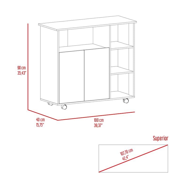 Kitchen Cart, Four Casters , Four Open Shelves, Double Door Cabinet