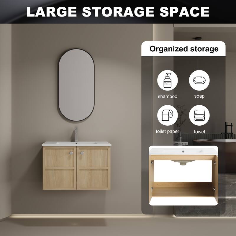 30" Wall-Mounted Bathroom Vanity whit Ceramic Sink