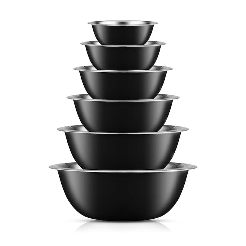 JoyJolt Stainless Steel Food Kitchen Mixing Bowl - Set of 6 - .5QT .75QT 1.5 QT 3QT 4QT 5QT - Black