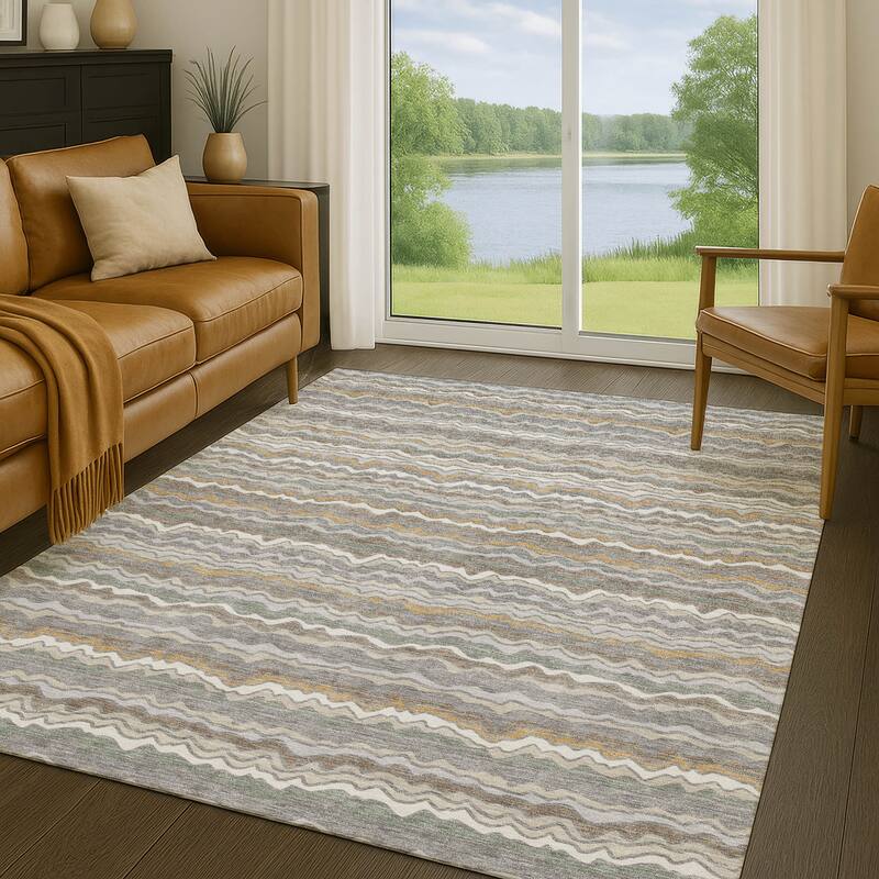 Machine Washable Indoor/ Outdoor Ziggy Stripe Chantille Rug