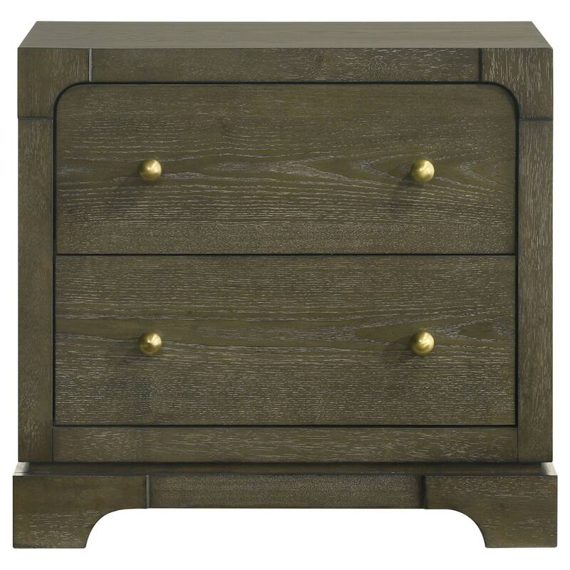 Dark Cocoa 2-Drawer Nightstand with Brass Knobs, Felt Lined Top Drawer, Cord Access and Solid Hardwood Build