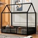 preview thumbnail 1 of 26, Cabin Style Twin Size House Platform Bed,Sturdy Metal Bed with Roof,Metal Fence Around Bed with Door Black