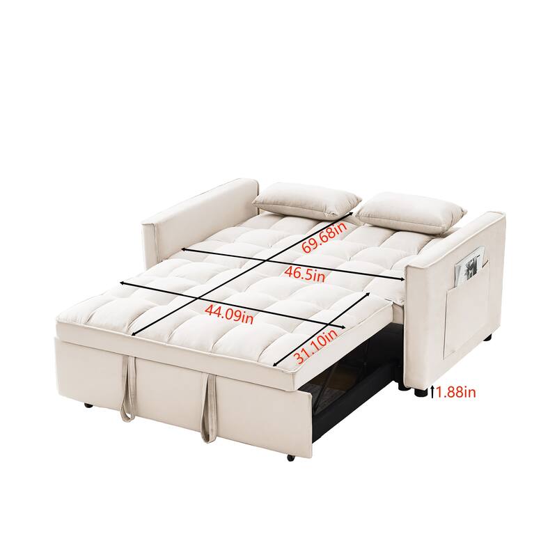 Modern Velvet 3-in-1 Convertible Sofa Bed