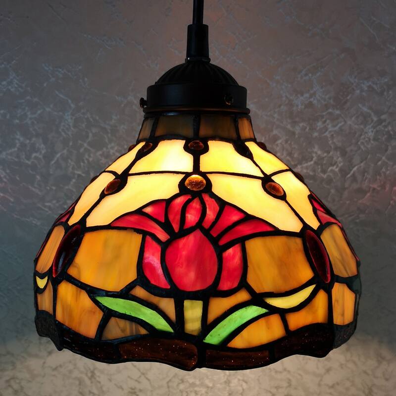 Tiffany Style Hanging Pendant Lamp 8" Wide Stained Glass Shade Fixture Floral Tulips Restaurant Gift AM001HL08B Amora Lighting