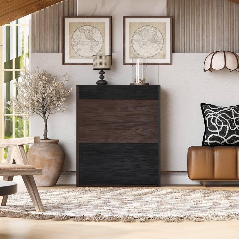 Roomfitters 32.5''-58.8'' Storage Cabinet, Multifunctional Buffet Sideboard Cabinet with Shelves for Living Room, Black & Walnut