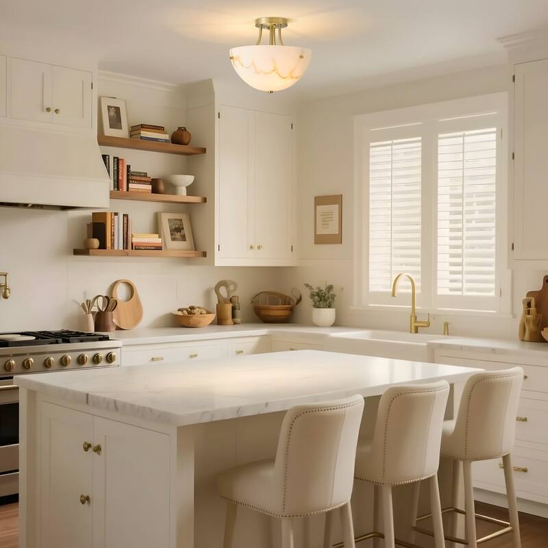 Starsky 2-Light Bowl Veined Faux Alabaster Semi Flush Mount