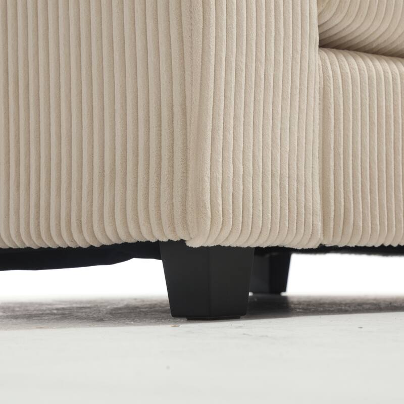 Oversized Modular Convertible Corduroy Fabric Sectional Sofa, Beige