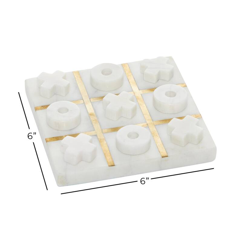 Marble Tic Tac Toe Game Set with Gold Inlay - White or Black - Roche River Decor