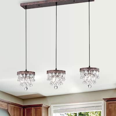 Jerri Antique Copper 3-Light 5-Tier Hanging Crystals Kitchen Island Pendant Light