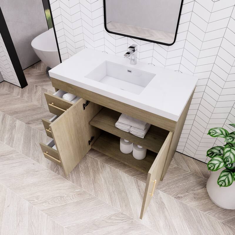 Eliza 42'' Freestanding Vanity (Left Drawers) with Single Sink