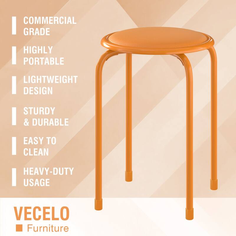 VECELO 6-Pack Stacking Stools for Living Room Backless Round Stools Set Indoor Outdoor Use with Metal Frame & Non-Slip Feet