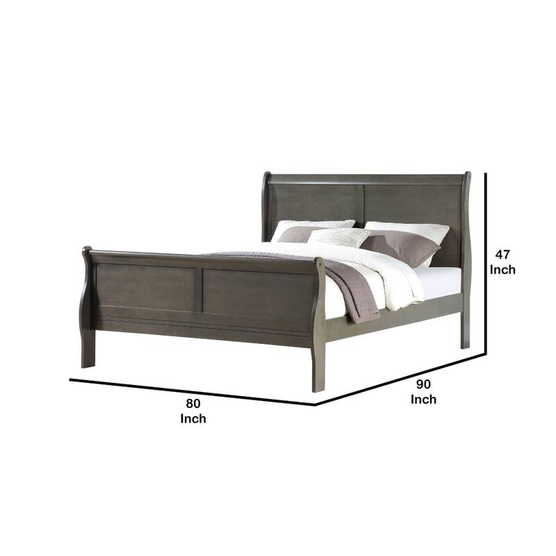 Sleigh Design Eastern King Size Bed with Rectangular Thin Legs, Dark Gray