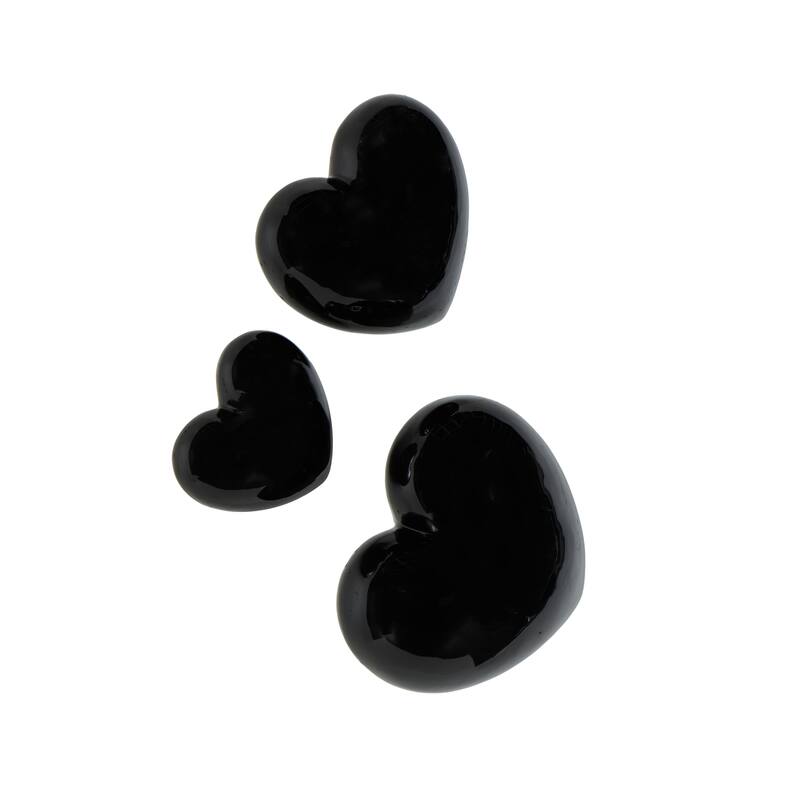 Ceramic Heart Slanted Home Wall Decor with Varying Sizes - Set of 3 Black, Gold, Silver, White - Roche River Decor