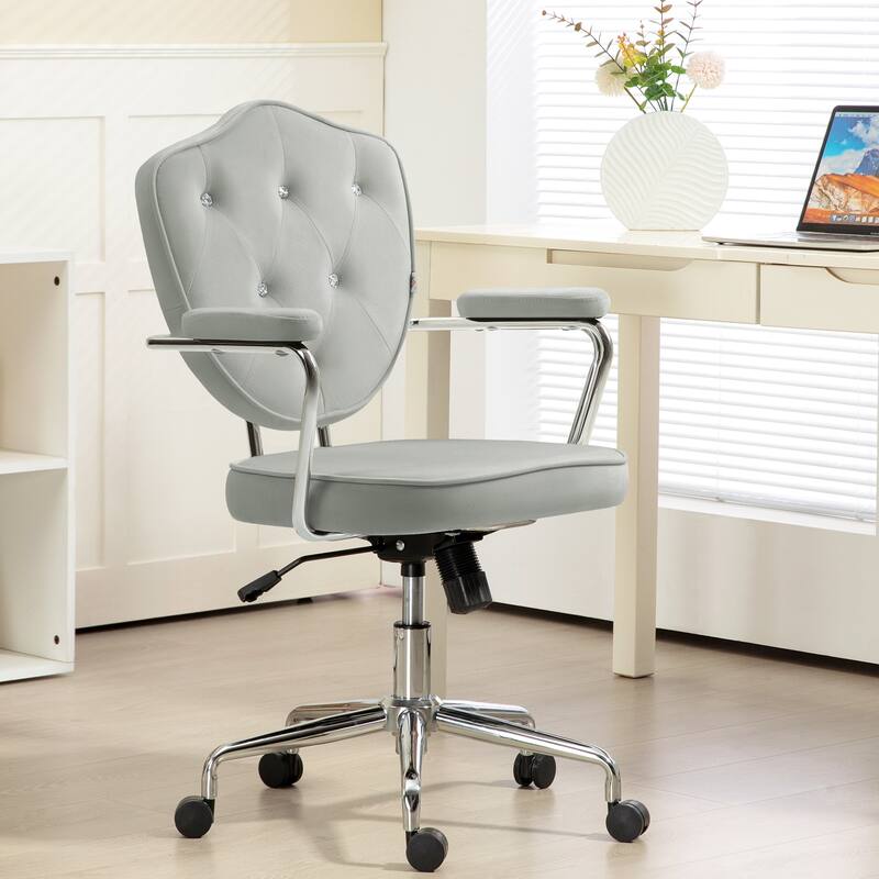 Velvet Tufted Office Chair, Cute Swivel Desk Chair, Plush Button-Tufted Vanity Chair