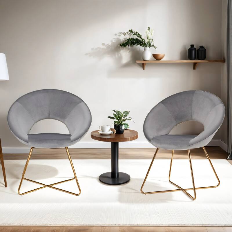 Modern Velvet Upholstered Accent Chair Vanity Leisure Chair - Set of 2 - Grey