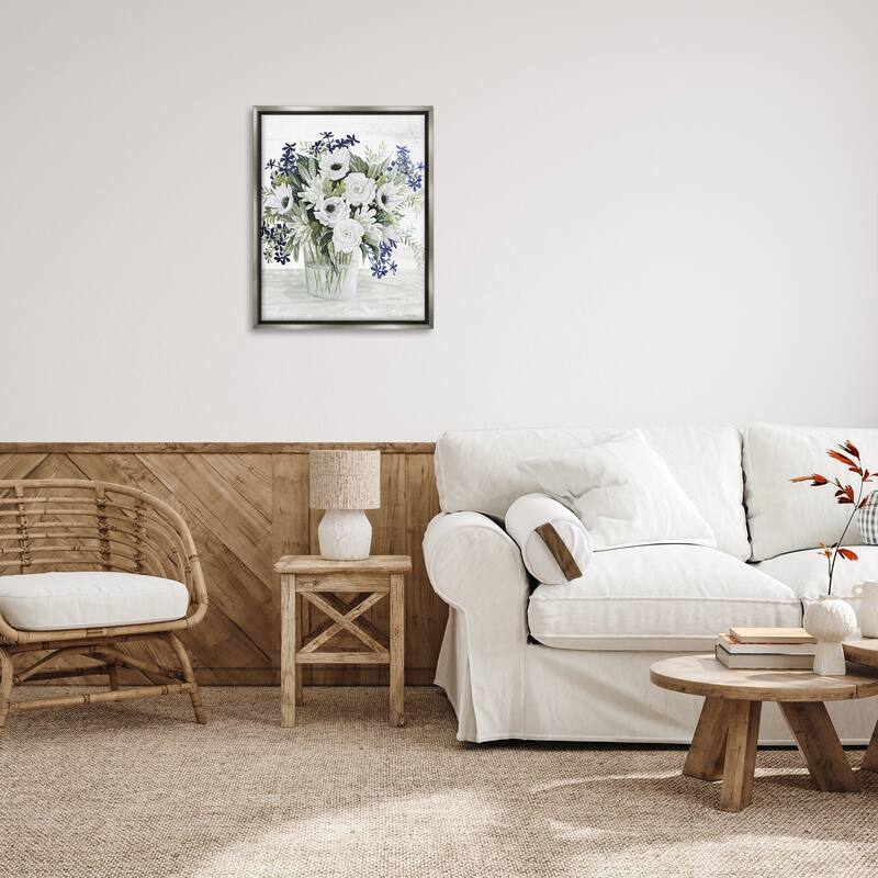 Stupell Mixed White Anemone Vase Framed Floater Canvas Wall Art Design by Cindy Jacobs