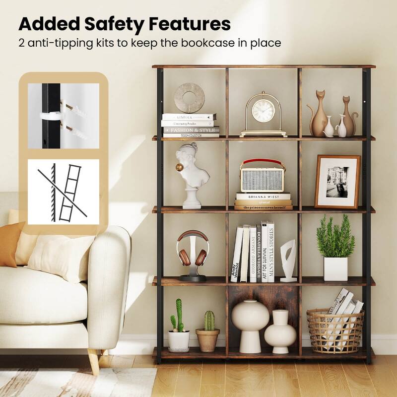 Costway 12-Cube Bookcase 57" Tall Freestanding Bookshelf Industrial - See Details