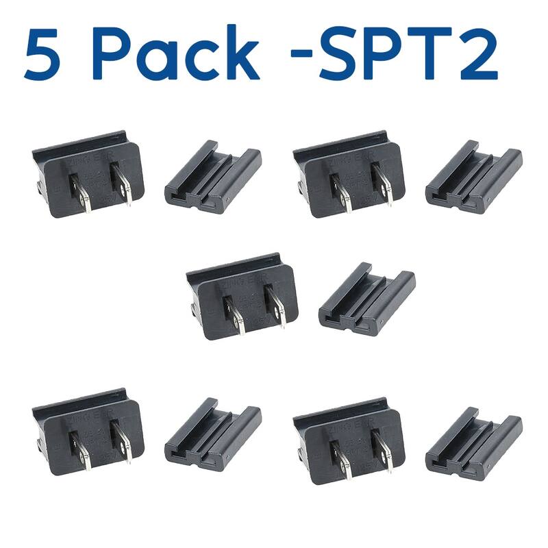 SPT-2 Male Plug, Snap On Vampire Plugs, Black, Polarized, 10 Amp, 5 Pack - Medium