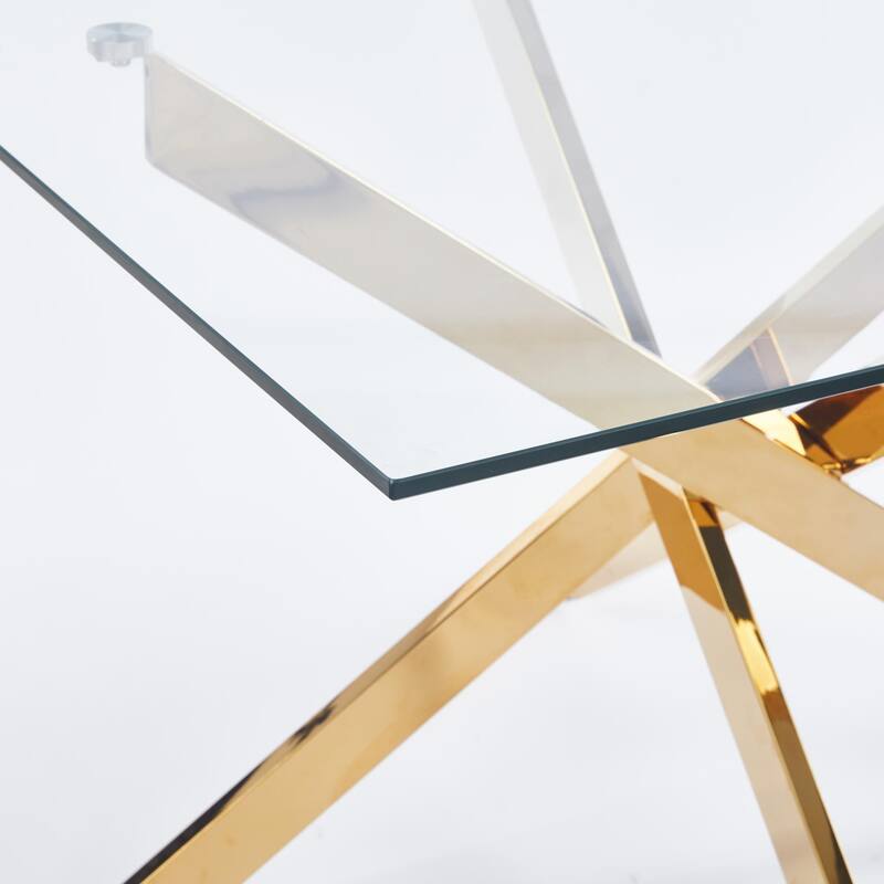 47.24"L Dining Table with Cross Metal Leg and Glass Top