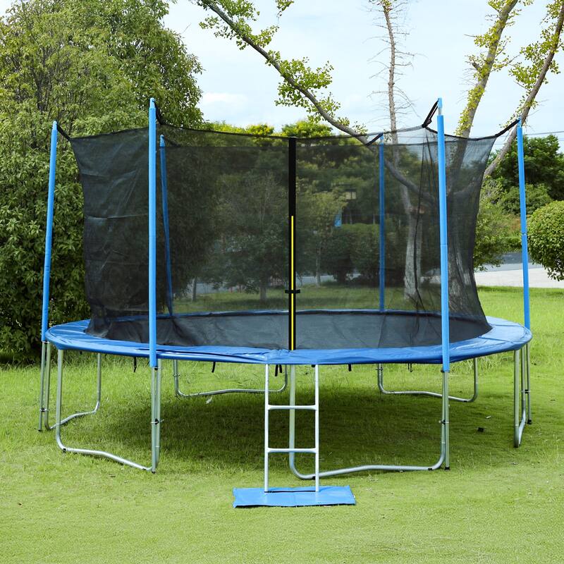 Aoodor Outdoor Trampoline, Recreational Trampoline with Enclosure Inner-Safety Net and Ladder for Kids