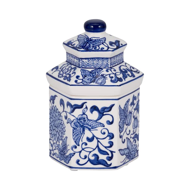 Sagebrook Home Ceramic Sandalwood Myrrh Candle, Chinoiserie Design 7" 7OZ - 4" x 4" x 7"