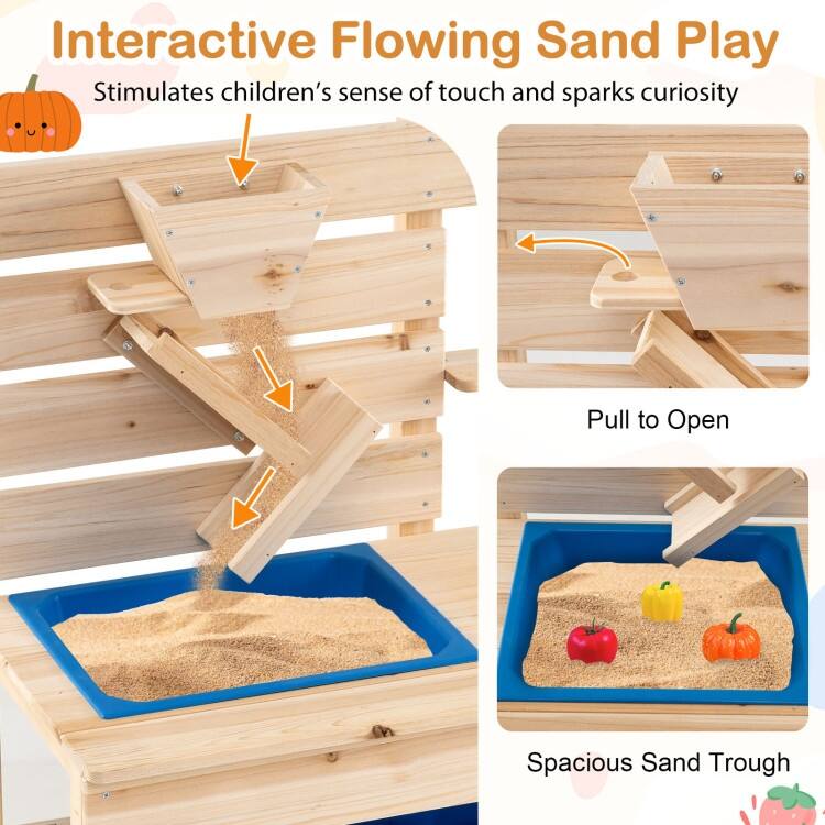 Outdoor Play Pretend Kitchen with Detachable Sandbox and Removable Sink-Natural - Multi