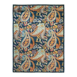 Suzani, One-of-a-Kind Hand-Knotted Area Rug - Blue, 8' 4" x 10' 10" - 8' 4" x 10' 10"
