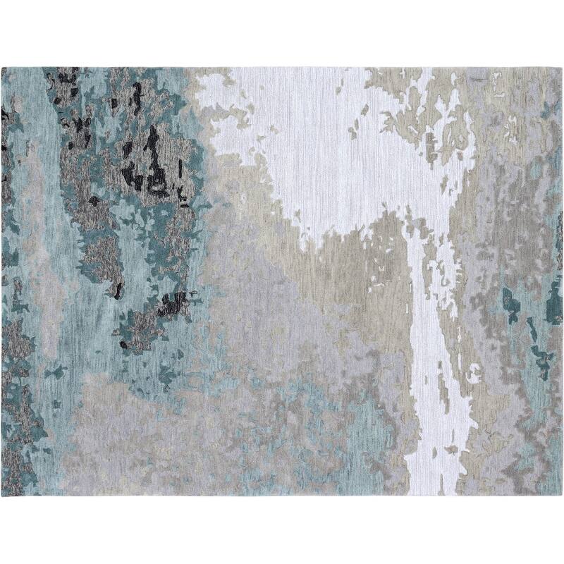Handmade Emeralda Collection Blue/Tan/Ivory Wool and Viscose Area Rug - 7' 6"x9' 6"