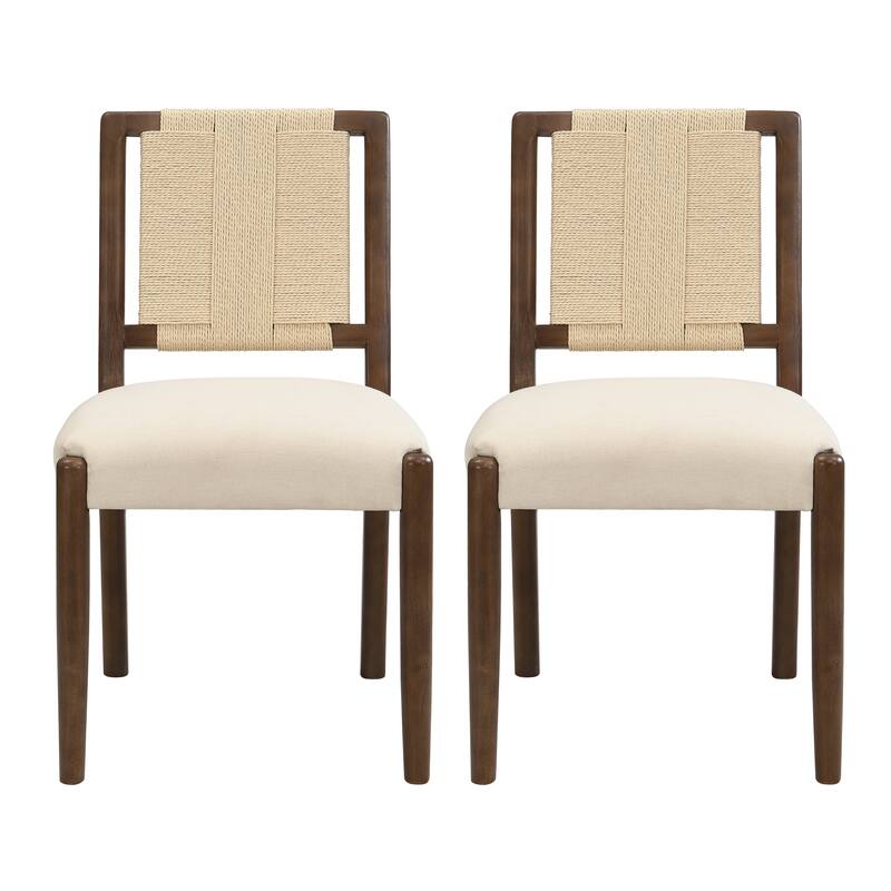 Christopher Knight Home - Modern Upholstered Dining Chairs with Woven Rope Backrest and Rubber Wood Frame (Set of 2)