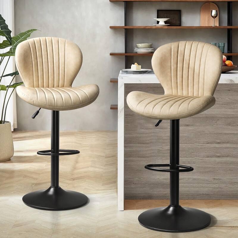 Bar Stools Set of 2,Adjustable Swivel Counter Height Bar Stools - 15.7"D x 19.6"W x 46.9"H - Beige