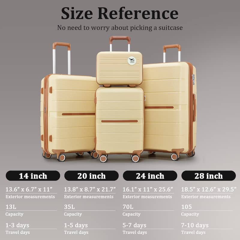 14/20/24/28 4-Piece, Modern Expandable Luggage Sets with Zippered Pocket and TSA Lock, for Boarding Travel