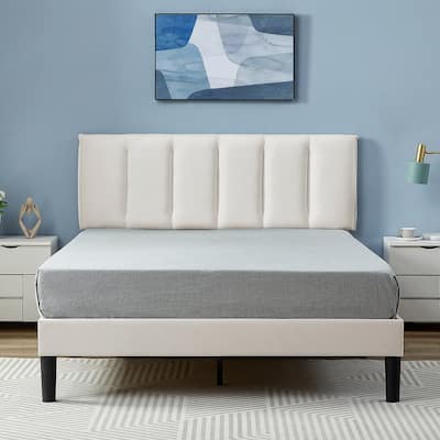 Javlergo Velvet Upholstered Platform Bed Frame with Adjustable Headboard