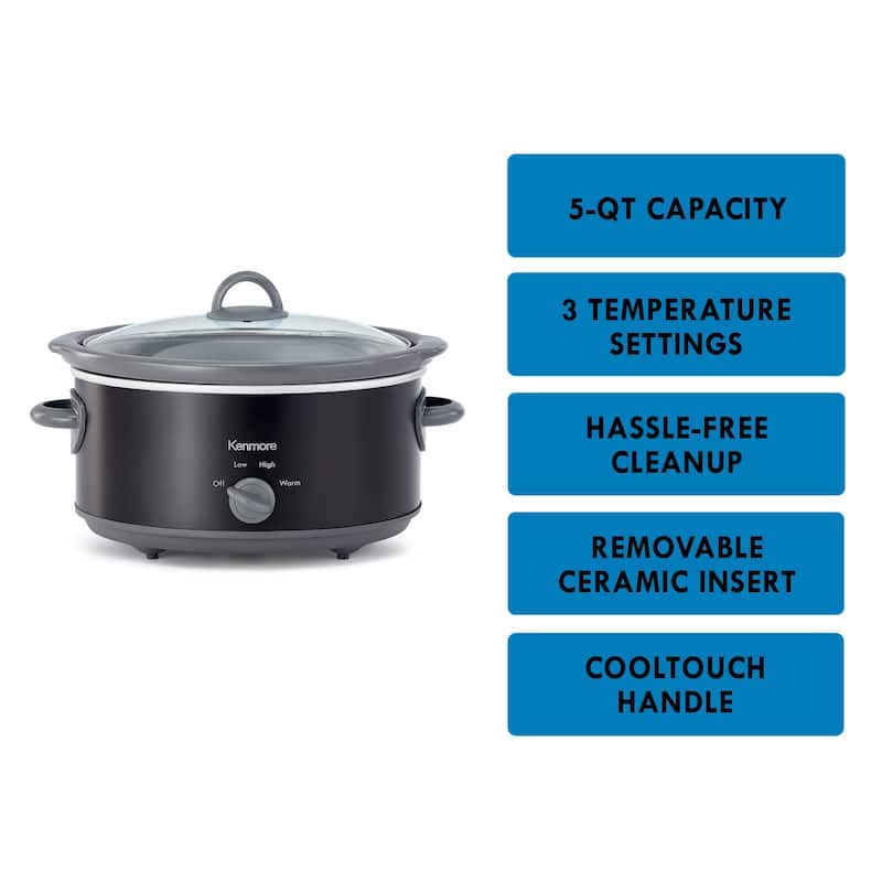 Kenmore Slow Cooker, 5 qt (4.7L), Easy to Use, Dial Control, Black