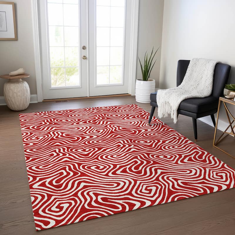 Machine Washable Indoor/ Outdoor Modern Trance Chantille Rug - Red - 2'6" x 3'10"