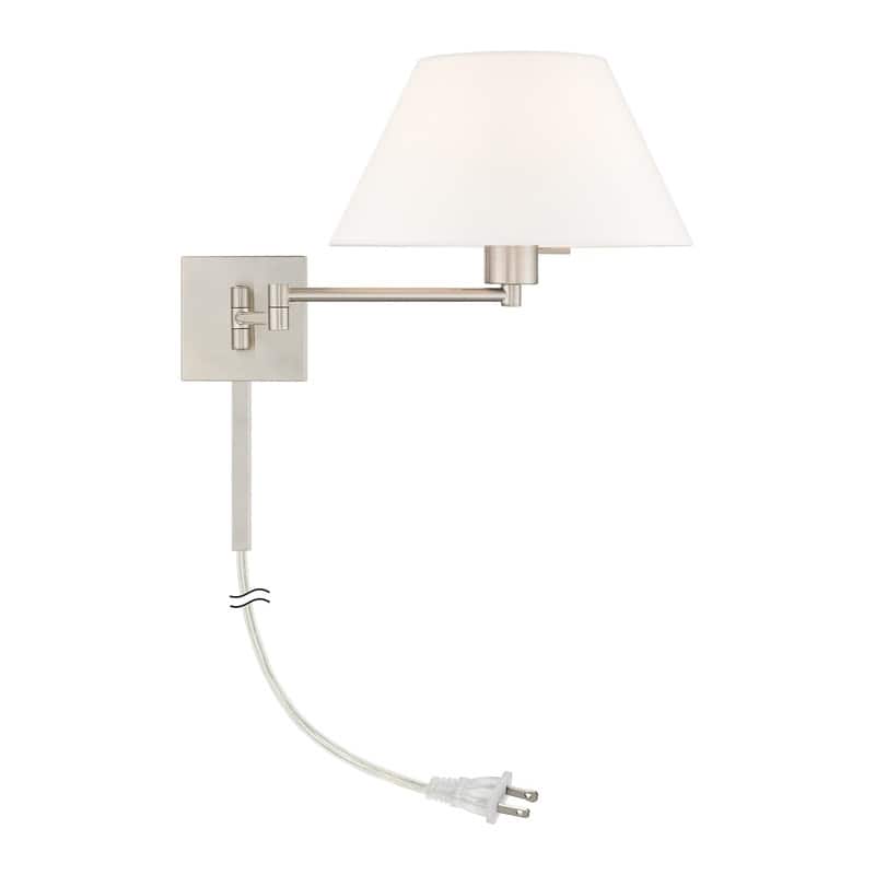 Livex Lighting 1-Light Off-White Shade Swing Arm Wall Lamp, 40039