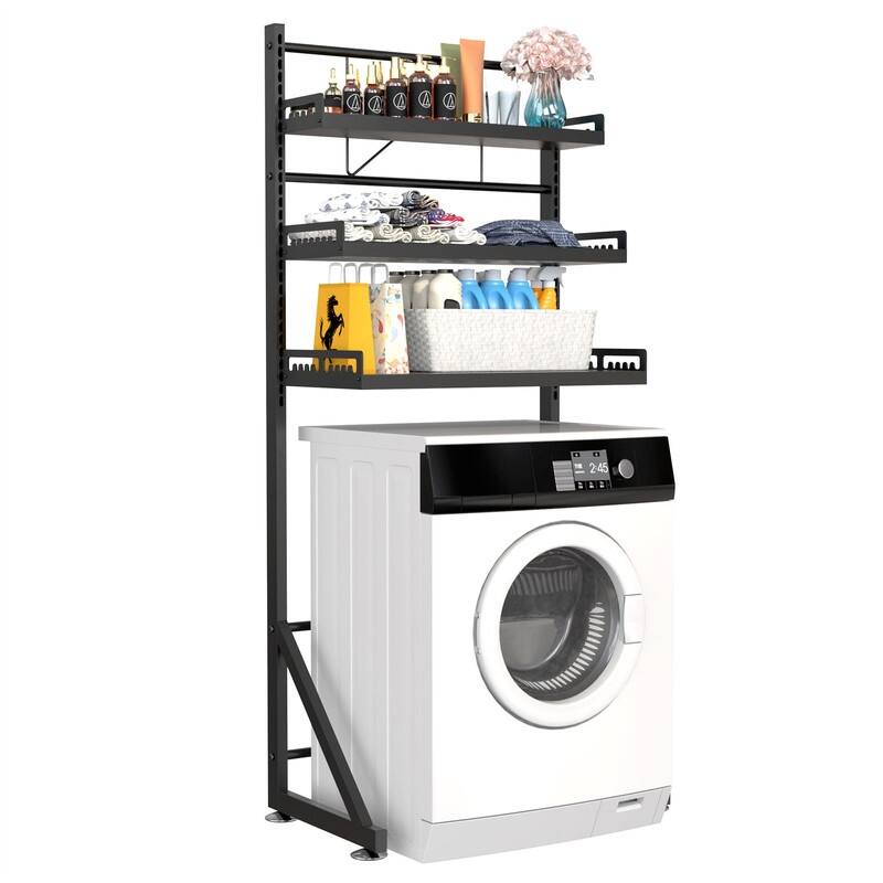 Washing Machine Storage Rack - 16"D x 26"W x 63"H - Black - 16"D x 26"W x 63"H