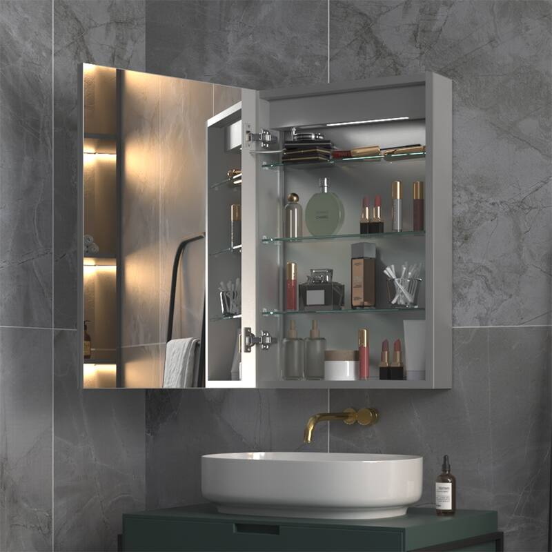 ExBrite 20" W x 30" H Lighted Medicine Cabinet Recessed or Surface led Medicine Cabinet with Outlets & USBs