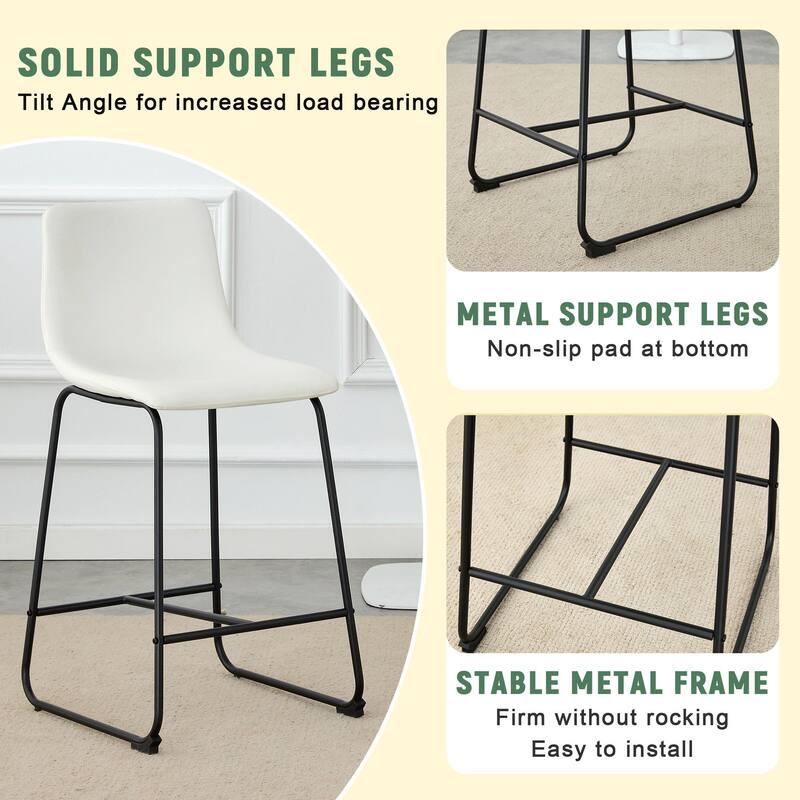 PU Leather Bar Stools Set of 2, Counter Height Bar Stools with Back and Footrest, Kitchens Island Chair with Metal Legs