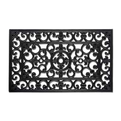 Scrolled Wrought Iron Style Rectangular Rubber Doormat - 24" x 36" - 2-footx3-foot