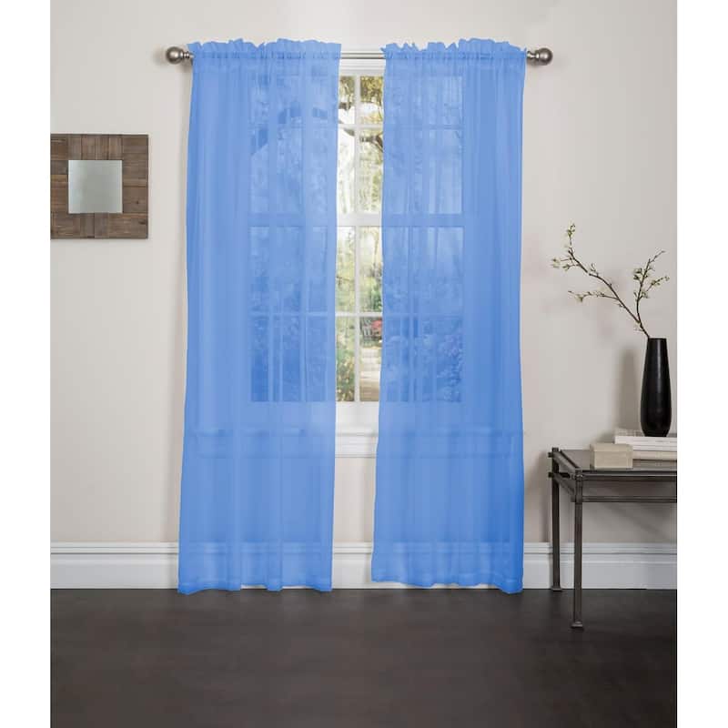 Lisa Solid Sheer Rod Pocket Single Curtain Panel, Window Treatment Light Filtering 55"x84" - 55x84 - Blue