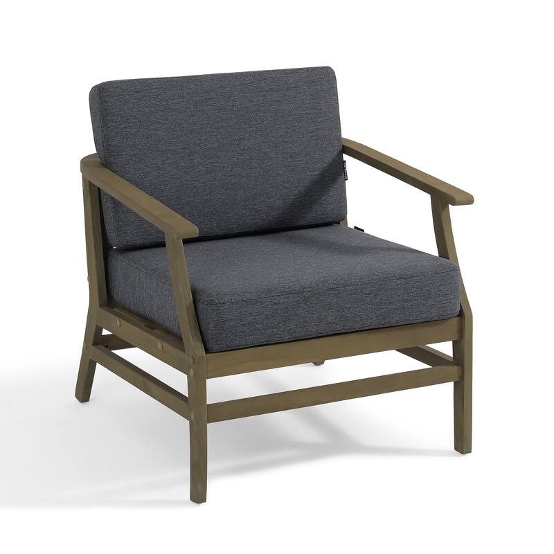 Outdoor Teak Wood Club Chairs with Cushions (Set of 2)