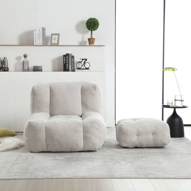 Fluffy Bean Bag Chair Lazy Sofa Chair with Memory Foam and Ottoman,Multi-scene Use