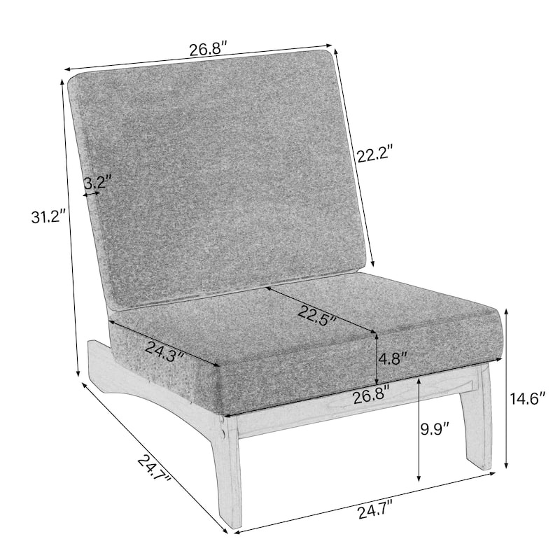 4Piece Wood Outdoor Loveseat Chair Conversation Set with Table Cushion